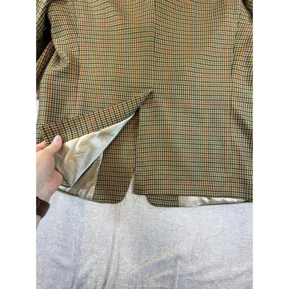 Hart Schaffner Marx Mens 46L Brown Loro Piana Cashmere Houndstooth Blazer Jacket